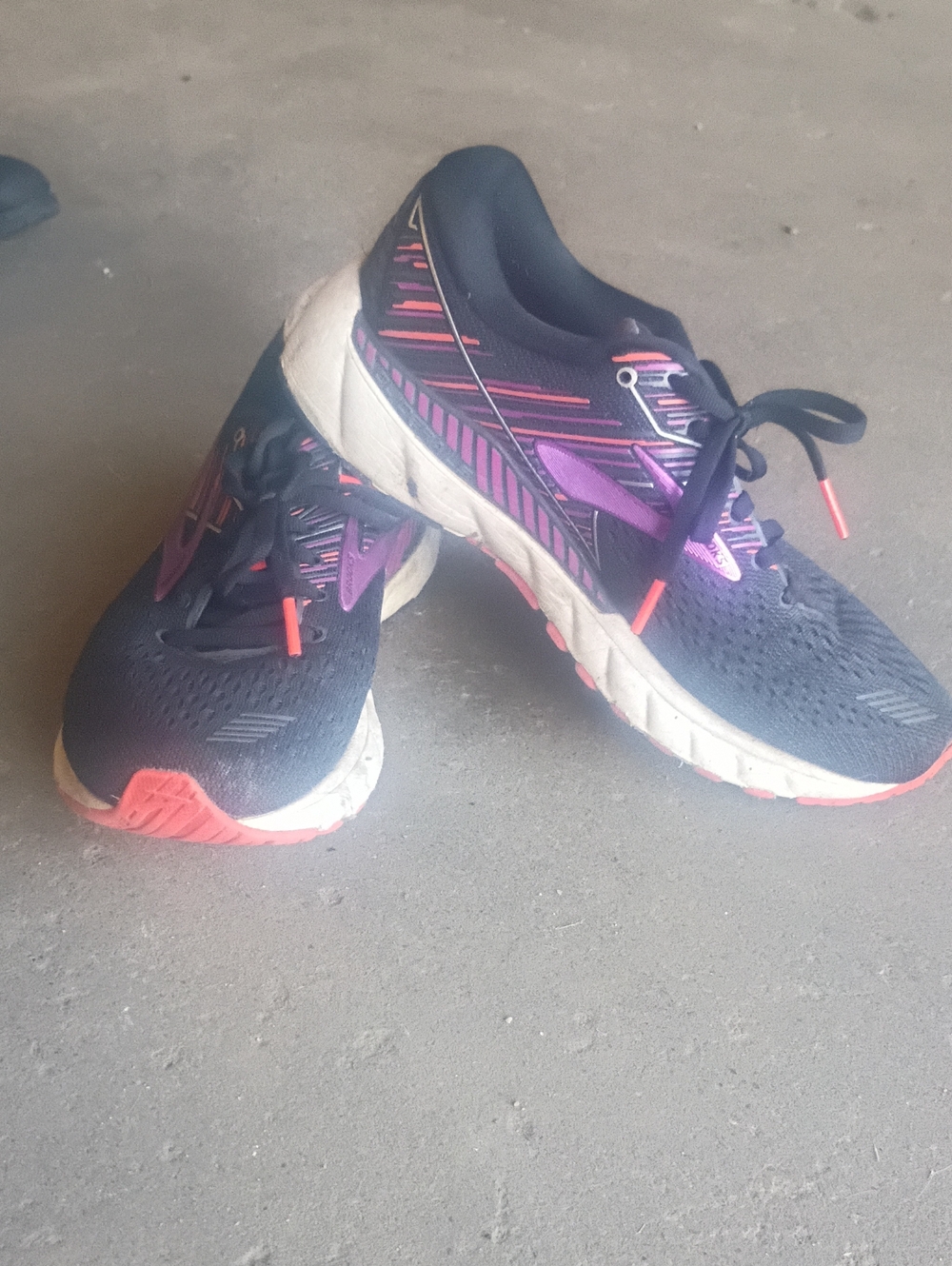Brooks Navy Running Shoes with Purple and Coral Details